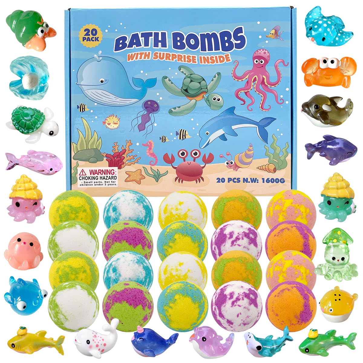 20 PCS of Bath Bombs for Kids with Sea animals inside